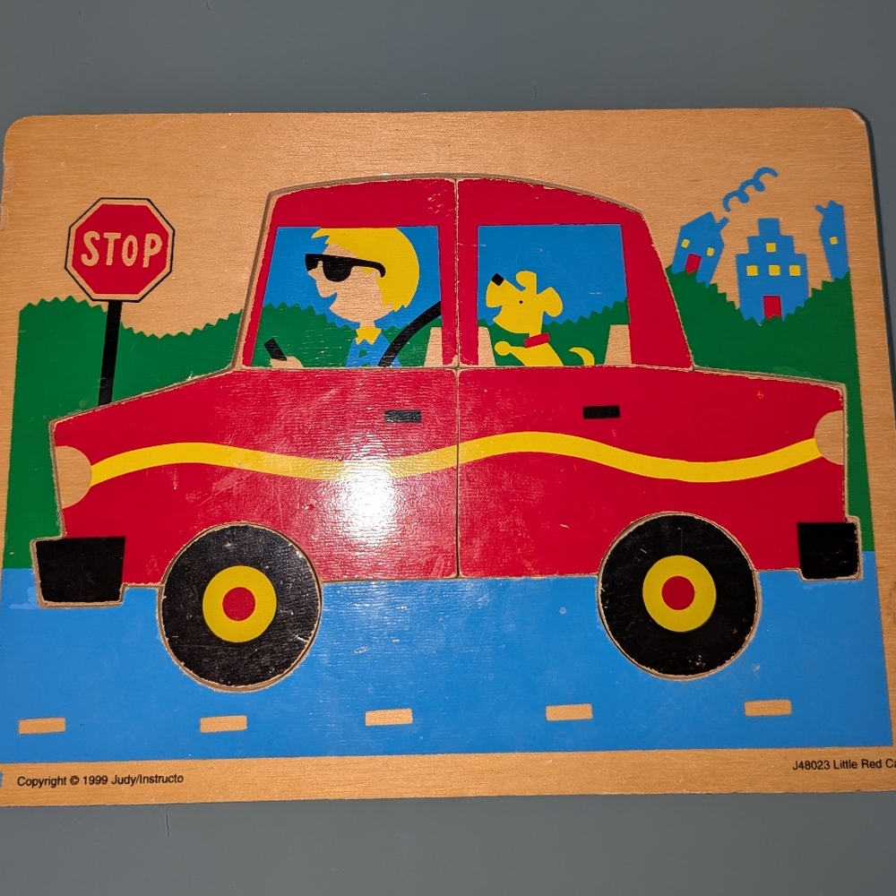 1999 Judy/Instructor J48023 Little Red Car Wooden Car Dog Puzzle